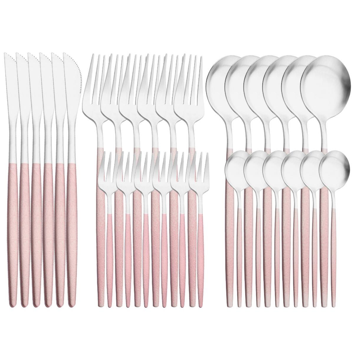 6Set/30Pcs Rosa Silber Geschirr Set Edelstahl Messer Kuchen Gabel Kaffee Löffel Besteck Set Matte Geschirr besteck Set silber 6Set/30Pcs Rosa Silber Geschirr Set Edelstahl Messer Kuchen Gabel Kaffee Löffel Besteck Set Matte Geschirr besteck Set silber von Joom DACH