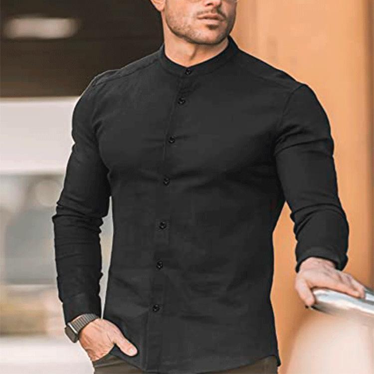7 Farben Herren Business Fashion Einfarbig Langarmhemd Klassischer Modestil Casual Fit Hemd Bürokleidung Yasheng M schwarz von Joom DACH