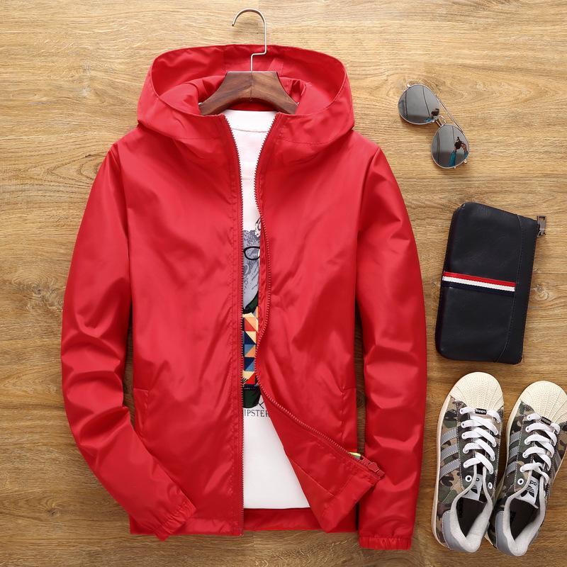 7 Farben Herren-Sportjacke, einfarbig, mit Kapuze, Freizeitjacke, modisch, groß, lockerer Mantel 2XL rot von Joom DACH
