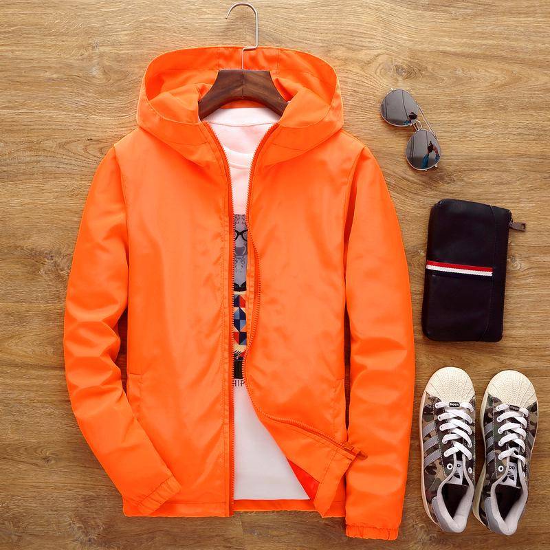 7 Farben Herren-Sportjacke, einfarbig, mit Kapuze, Freizeitjacke, modisch, groß, lockerer Mantel 7XL orange von Joom DACH
