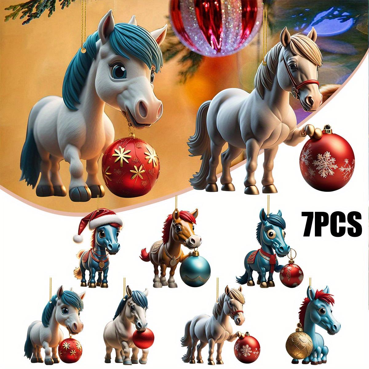 7 Stück, Weihnachten Niedliche Cartoon Pferd Anhänger Ornamente, Doppelseitig bedruckte Acrylornamente, Weihnachtsbaumhänge Dekoration Weihnachtsdekoration 7PCS von Joom DACH