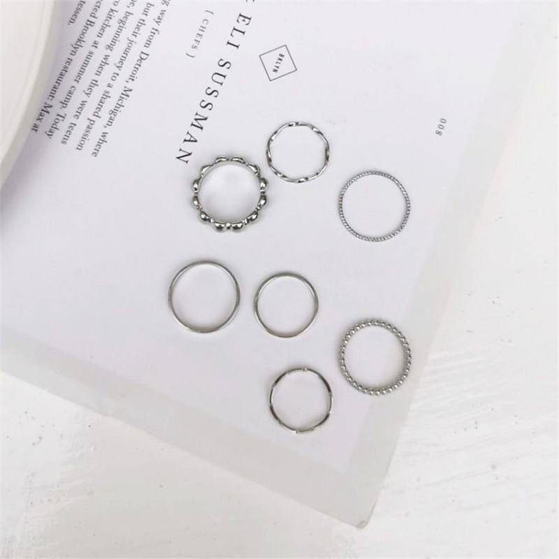 7 Stücke Einfache Vintage Ringe Für Frauen Mädchen Geschenk Kleine Boho Gothic Hip Hop Perlen Knuckles Ringe Set Statement Rock Party Schmuck silber von Joom DACH