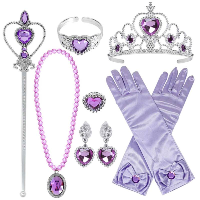7 Teile/satz Prinzessin Liebe Halskette Set Mädchen Prinzessin Schmuck kinder Pfirsich Herz Mit Diamant Krone Zauberstab One Size violett von Joom DACH