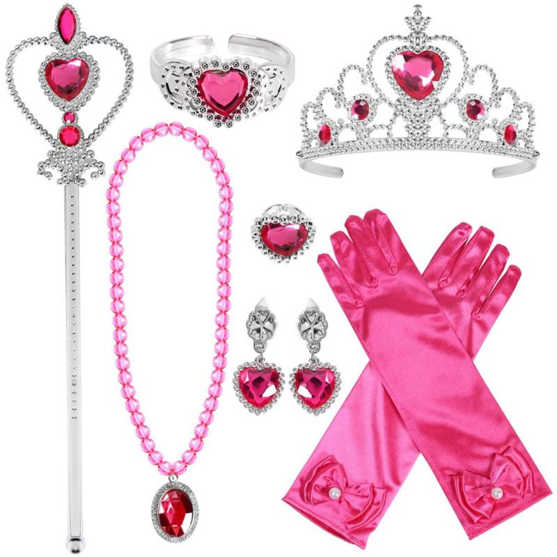 7 Teile/satz Prinzessin Liebe Halskette Set Mädchen Prinzessin Schmuck kinder Pfirsich Herz Mit Diamant Krone Zauberstab One Size von Joom DACH