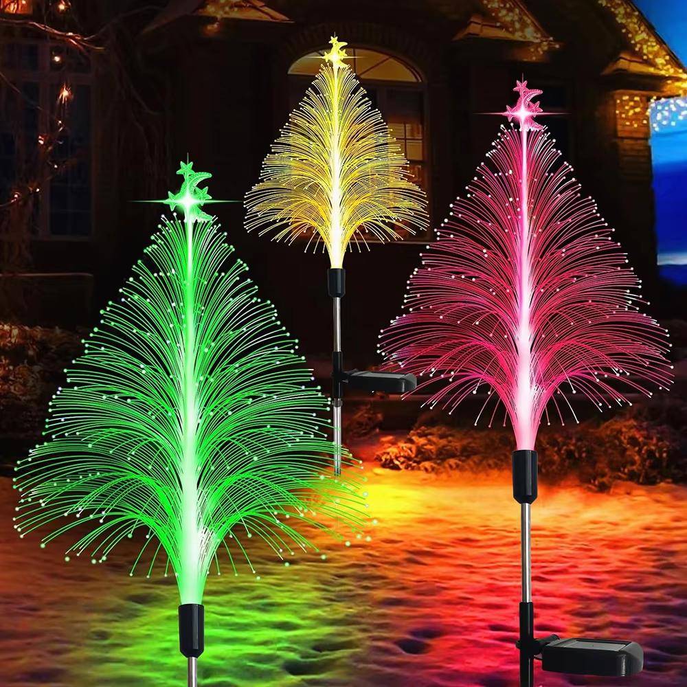 7-farbige Solar-Rasenleuchte, 5-lagige Weihnachtsbaumbeleuchtung, LED-Innenhof-Landschaftsbeleuchtung, wasserdichte Straßendekorationsbeleuchtung Christmas tree von Joom DACH