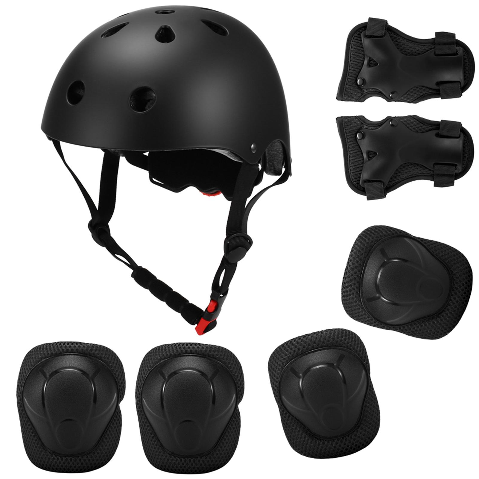 7-in-1-Helm- und Schoner-Set für Kinder, verstellbar, Knieschützer, Ellenbogenschützer, Handgelenkschützer für Roller, Skateboard, Rollschuhlaufen, Fahrrad schwarz von Joom DACH
