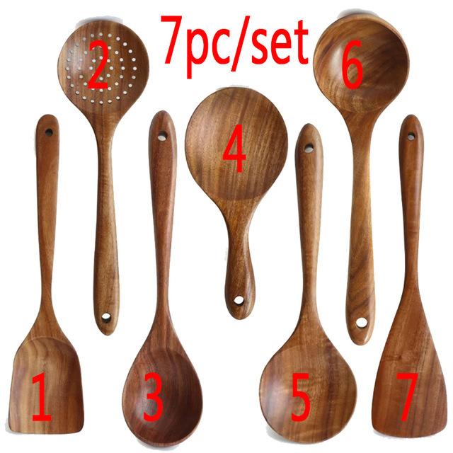 7 teile/satz Teak natur holz geschirr löffel sieb löffel spezielle nano suppe skimmer kochen löffel holz küche tool kit 7pcs braun von Joom DACH