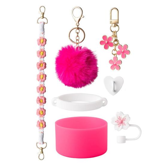 7-teiliges Becher-Zubehör-Set für 30/40 Unzen Becher, Silikon-Griffband, Stiefelstroh rose rot von Joom DACH