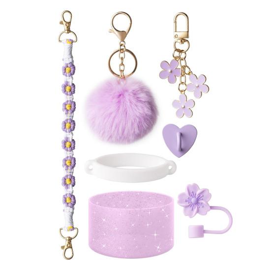 7-teiliges Becher-Zubehör-Set für 30/40 Unzen Becher, Silikon-Griffband, Stiefelstroh violett von Joom DACH