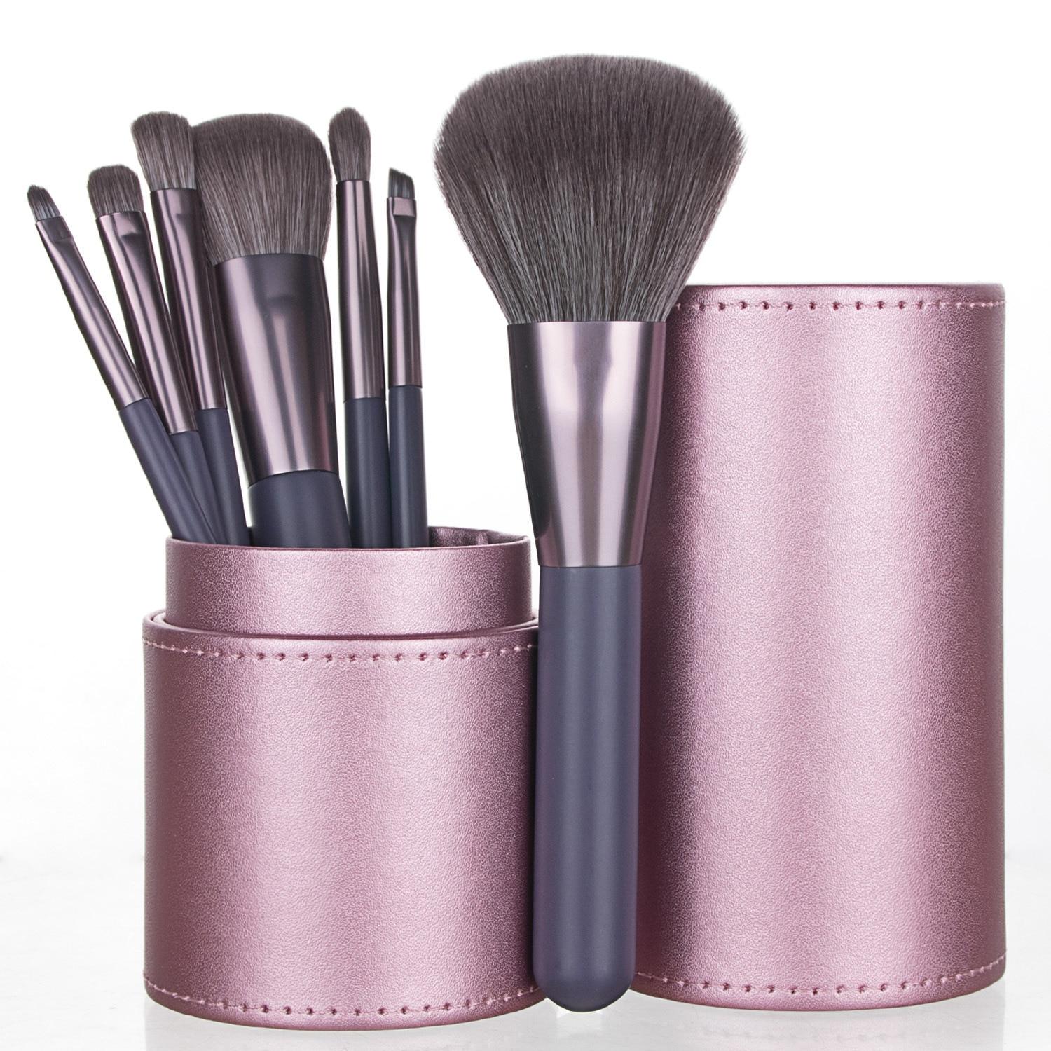 7-teiliges professionelles Make-up-Pinsel-Set mit Eimer, Rouge, Pulver, Lidschatten, Augenbrauen, Foundation-Pinsel, Make-up-Werkzeug violett von Joom DACH