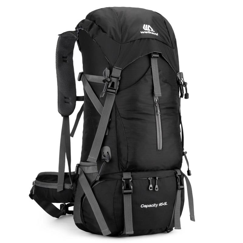 70L Wanderrucksack Wasserabweisender Kletter-Camping-Rucksack Reise-Tagesrucksack mit Regenschutz schwarz von Joom DACH