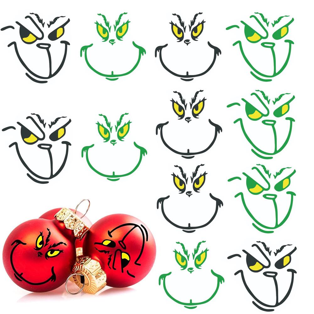 72 Stück Weihnachts-Grinch-Sticker Gesichtsaufkleber für Weihnachtsfeier-Zubehör von Joom DACH