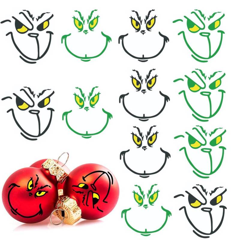 72 Stück Weihnachts-Grinch-Sticker Gesichtsaufkleber für Weihnachtsfeier-Zubehör von Joom DACH