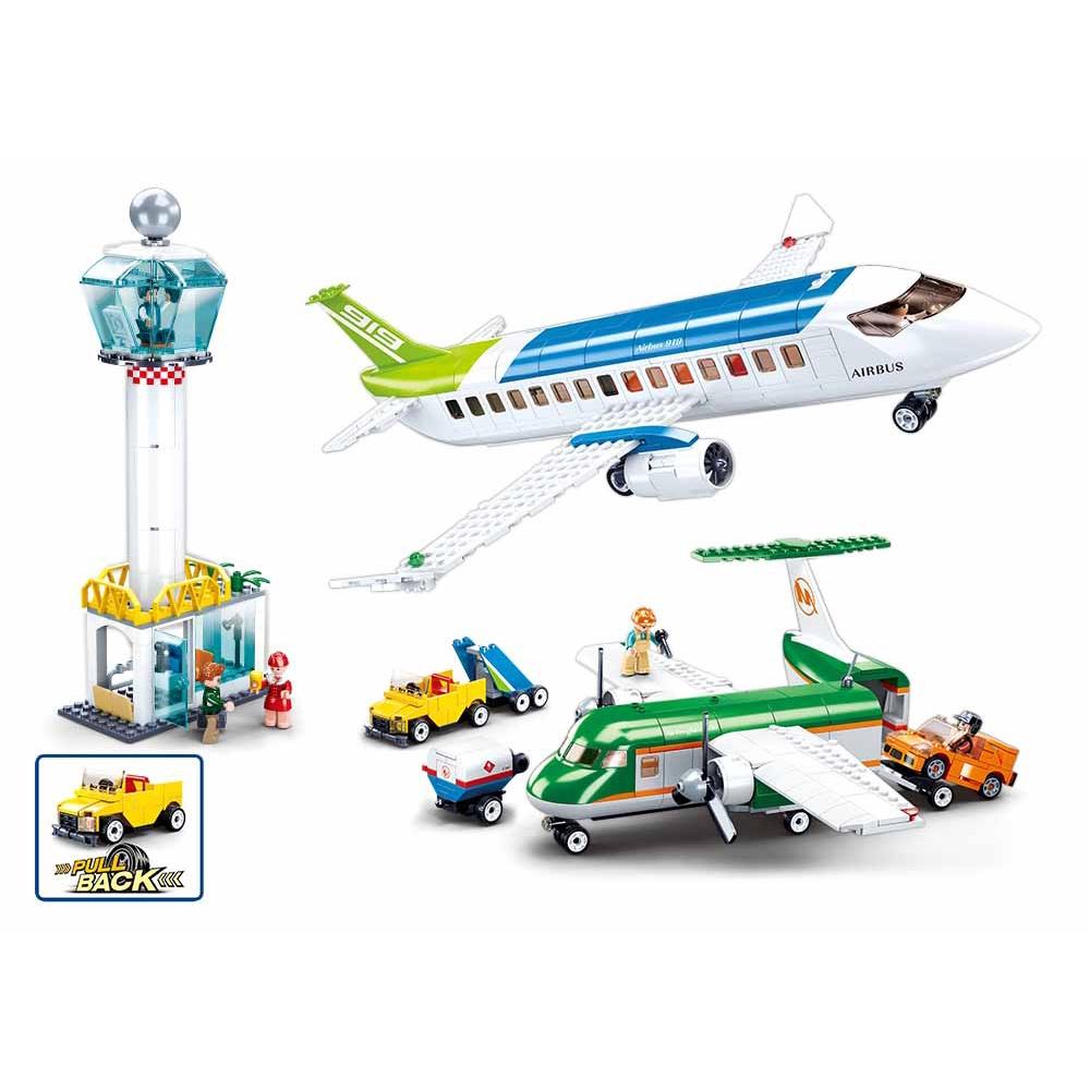 731 PCS Luftfahrt Welt Zivilen Flughafen Flugzeug Montage Modell Baustein Pull Back Gepäck Van Kinder Diy Ziegel Spielzeug Junge Geschenke 731pcs von Joom DACH