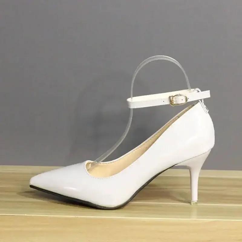 7cm 10cm 12cm Heels Schnalle Frauen Spitzschuh Pumps Lackleder Schuhe Stiletto Heels Büro Pumps Super große Größe 33-50 45 von Joom DACH