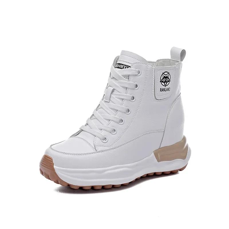 7cm Echtes Leder Damen Schuhe Plateau Sneaker Frühling Herbst Warmes Fell Winterstiefel Damen Kampfstiefel Stiefeletten Kostenloser Versand 38 weiß von Joom DACH