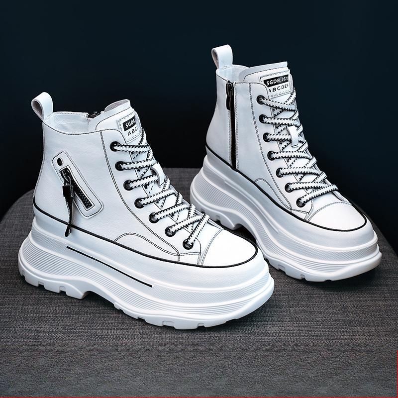 7cm Kuh Echtes Leder Stiefeletten Herbst Frauen Plattform Keil Winter Damen Plüsch Chunky Sneaker HighSpring Schuhe 39 weiß von Joom DACH