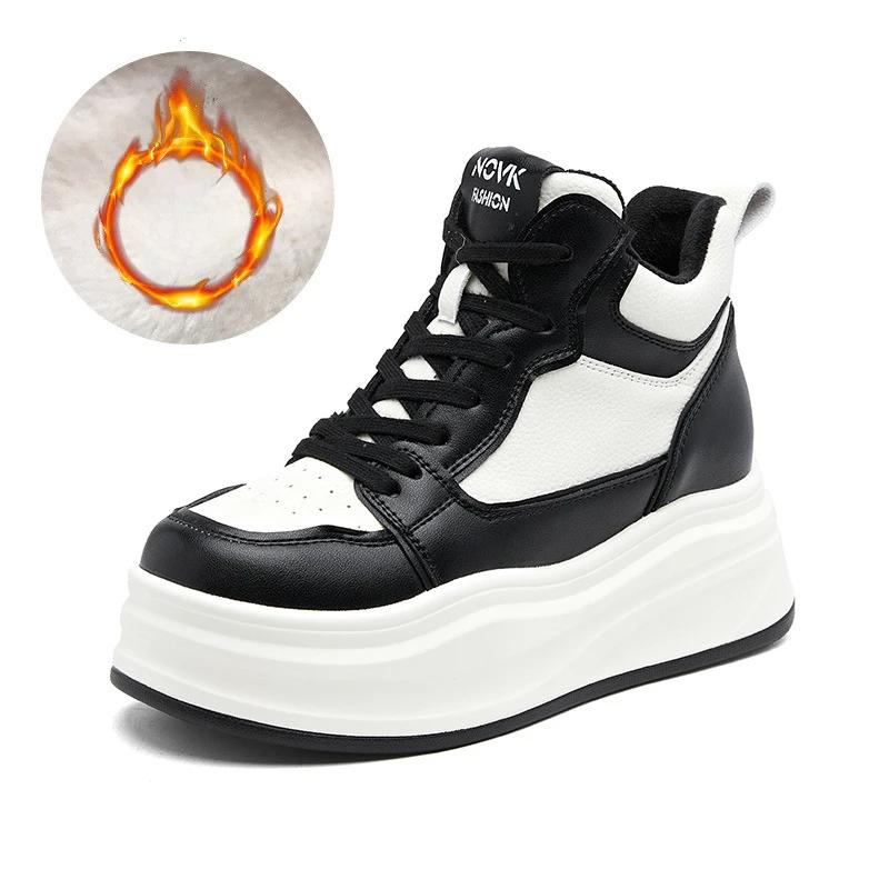 7cm Kuh Echtleder Damen Mode Klobiger Sneaker Frühling Mode Herbst Plateau Keil Slipper Hohe Bequeme Schuhe 34-40 35 von Joom DACH