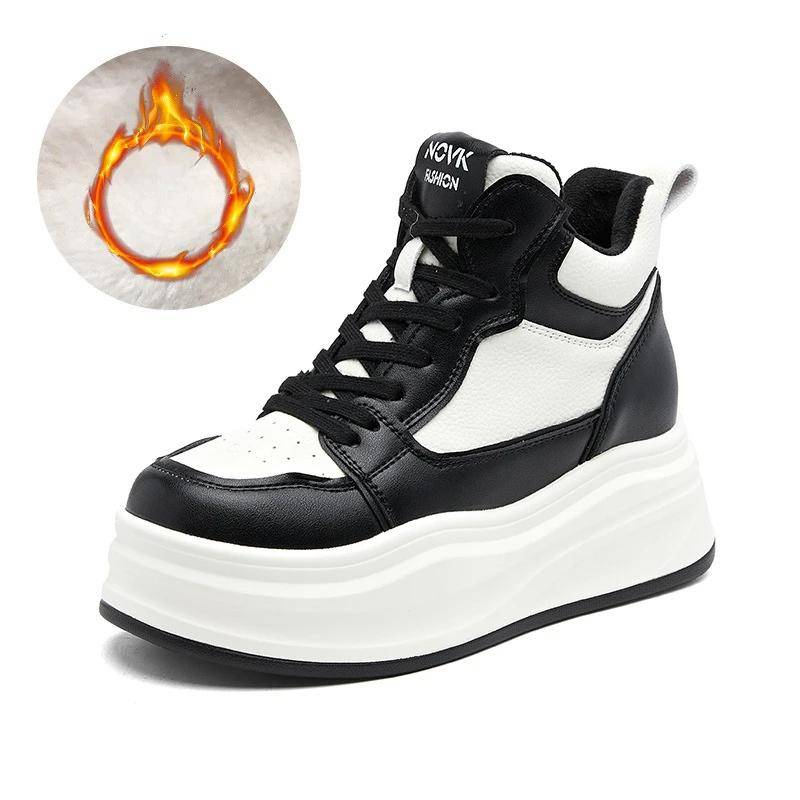 7cm Kuh Echtleder Damen Mode Klobiger Sneaker Frühling Mode Herbst Plateau Keil Slipper Hohe Bequeme Schuhe 34-40 35 von Joom DACH