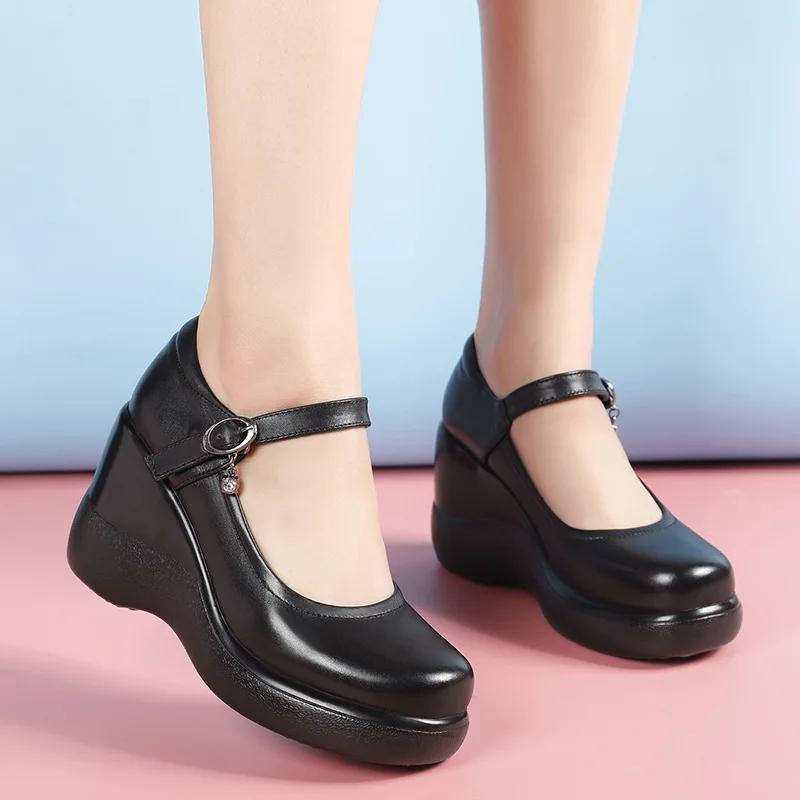 8,5 cm Kleine Größe 32-43 Mode Flache Plateau Keilschuhe Damen Mary Janes Herbst High Heels Pumps für Büro Mode Mama 43 schwarz von Joom DACH