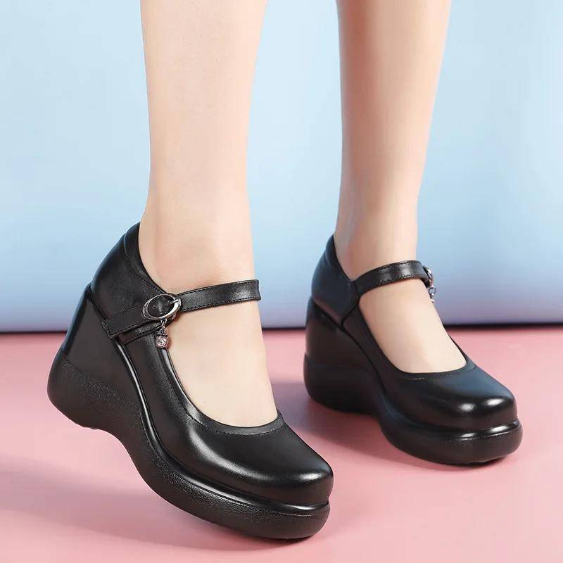 8,5 cm Kleine Größe 32-43 Mode Flache Plateau Keilschuhe Damen Mary Janes Herbst High Heels Pumps für Büro Mode Mama 43 schwarz von Joom DACH