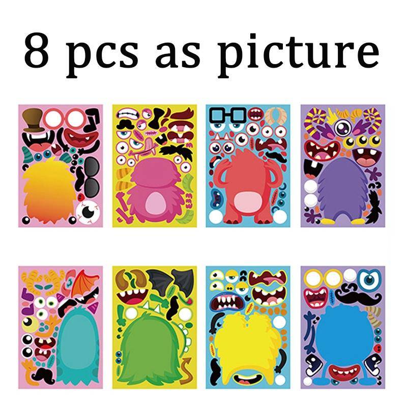 8 Blatt Puzzlespiele Kinderaufkleber DIY Lustige Make A Face Dinosaurier Tier Monster Cartoon Aufkleber Lernspielzeug von Joom DACH