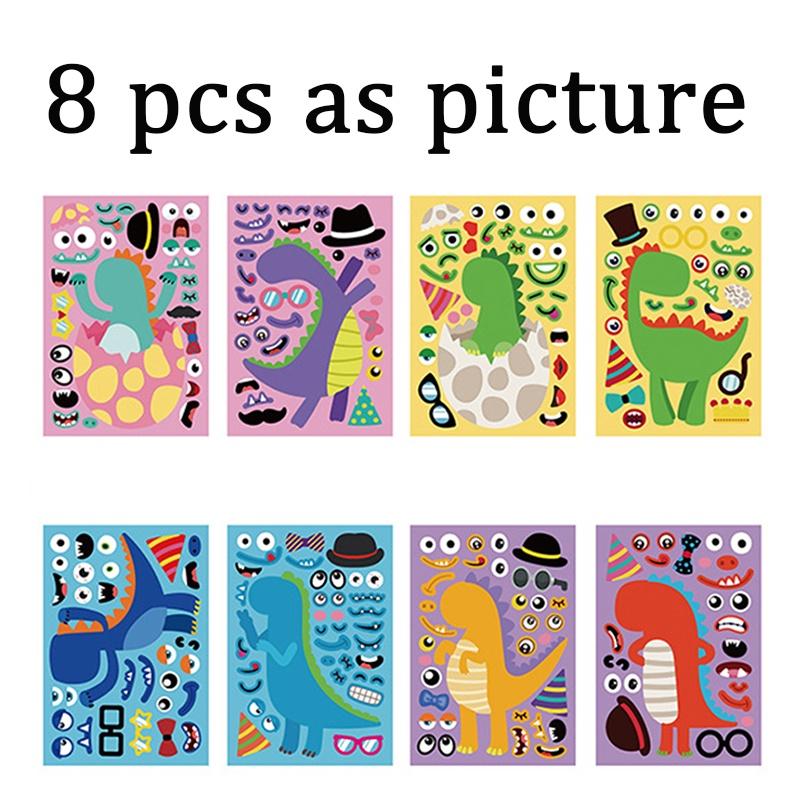 8 Blatt Puzzlespiele Kinderaufkleber DIY Lustige Make A Face Dinosaurier Tier Monster Cartoon Aufkleber Lernspielzeug von Joom DACH