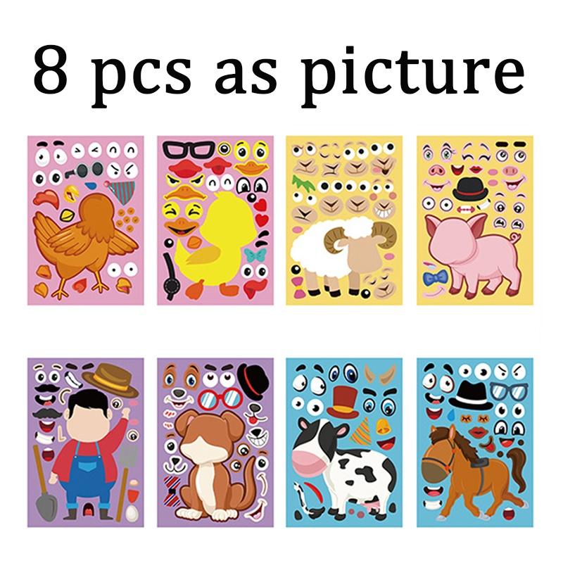 8 Blatt Puzzlespiele Kinderaufkleber DIY Lustige Make A Face Dinosaurier Tier Monster Cartoon Aufkleber Lernspielzeug von Joom DACH
