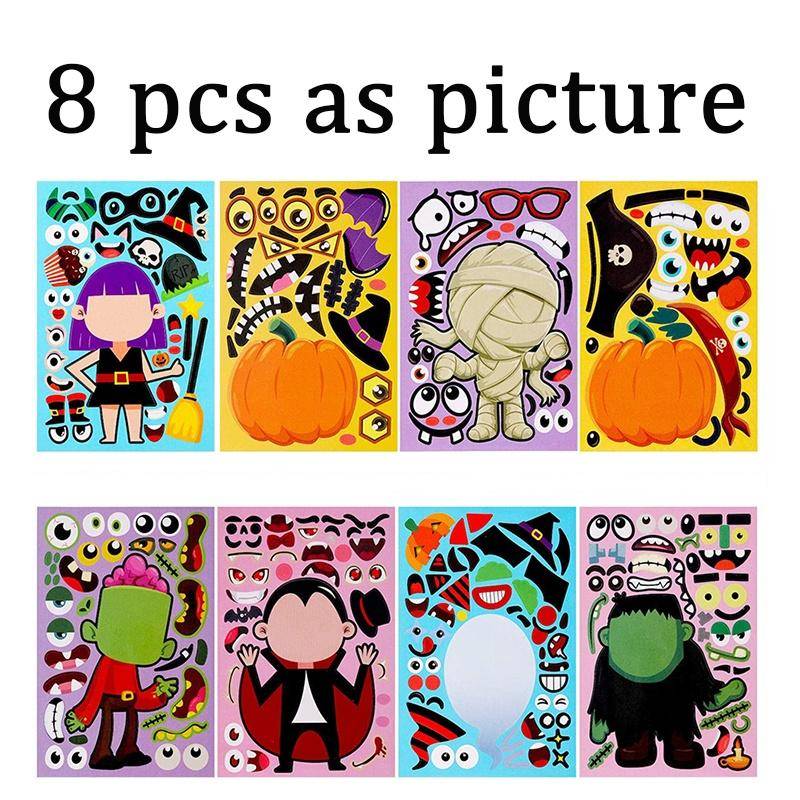 8 Blatt Puzzlespiele Kinderaufkleber DIY Lustige Make A Face Dinosaurier Tier Monster Cartoon Aufkleber Lernspielzeug von Joom DACH