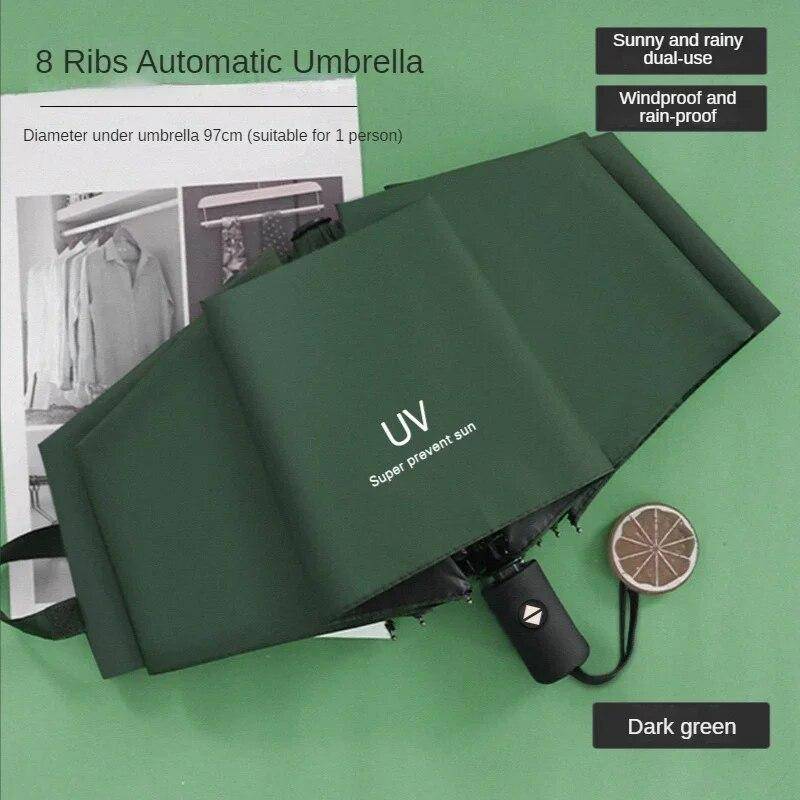 8 Rippen Reise-Regen-Sonnenschirme Winddichter mehrfarbiger Reise-Regenschirm Automatisches Öffnen und Schließen dunkelgrüne von Joom DACH