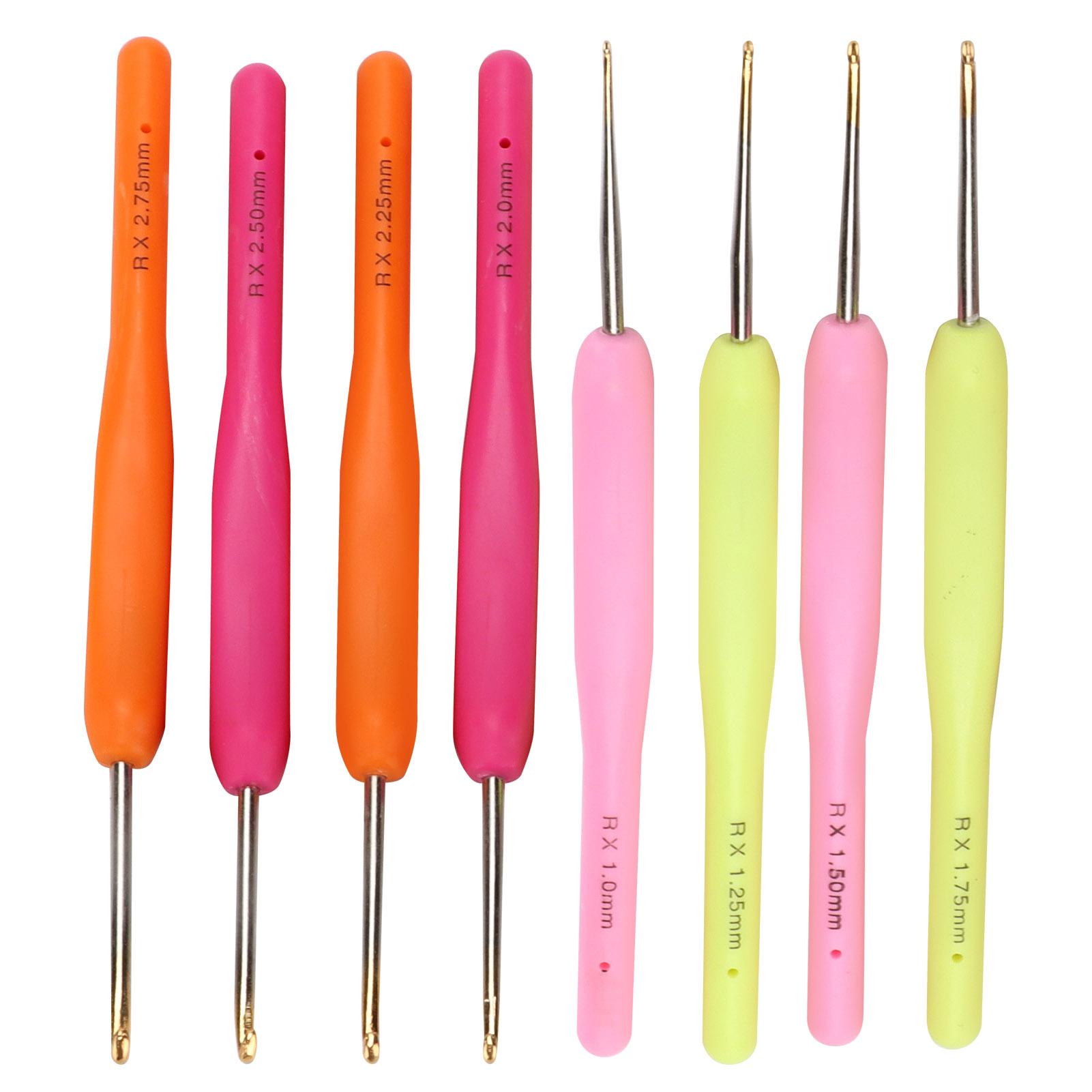 8 Stück Häkelnadeln, 1 mm bis 2,75 mm, bunter Kunststoffgriff, feine Häkelnadeln für Strickanfänger von Joom DACH