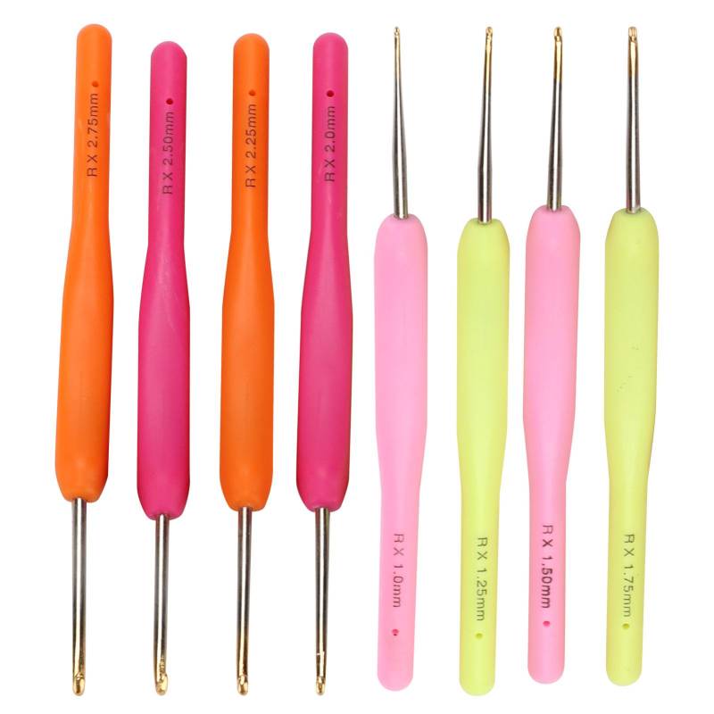 8 Stück Häkelnadeln, 1 mm bis 2,75 mm, bunter Kunststoffgriff, feine Häkelnadeln für Strickanfänger von Joom DACH