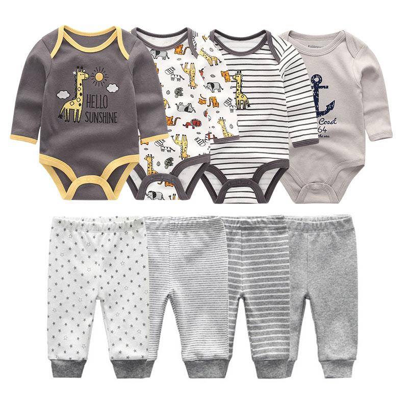 8 Stücke Neugeborenen Baby Jungen Mädchen Kleidung Set Baumwolle Cartoon Print Langarm Body und Hosen Säuglingskleidung Outfits 0-3Months von Joom DACH