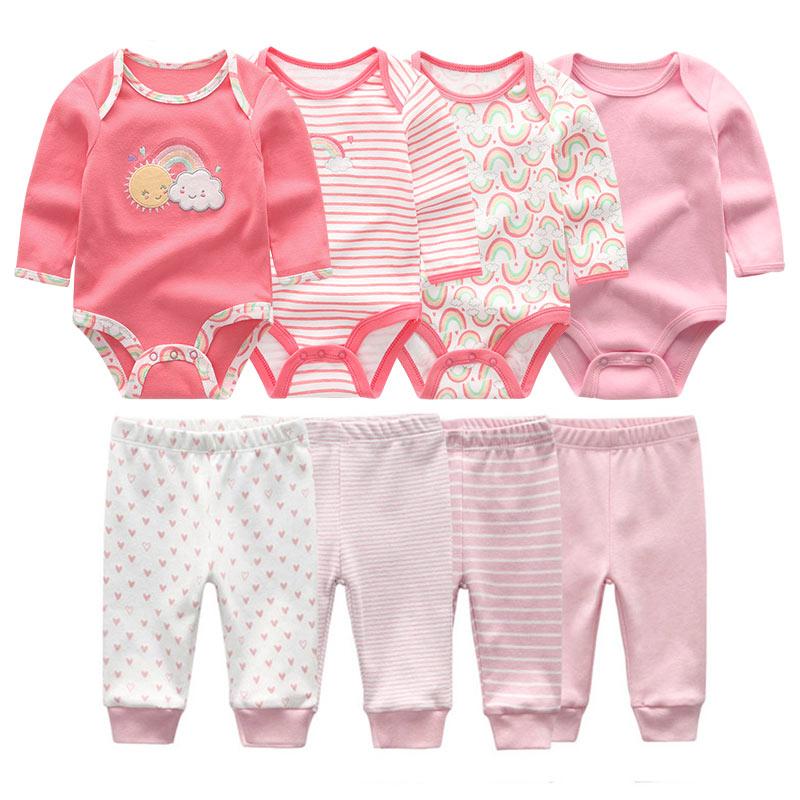 8 Stücke Neugeborenen Baby Jungen Mädchen Kleidung Set Baumwolle Cartoon Print Langarm Body und Hosen Säuglingskleidung Outfits 0-3Months von Joom DACH