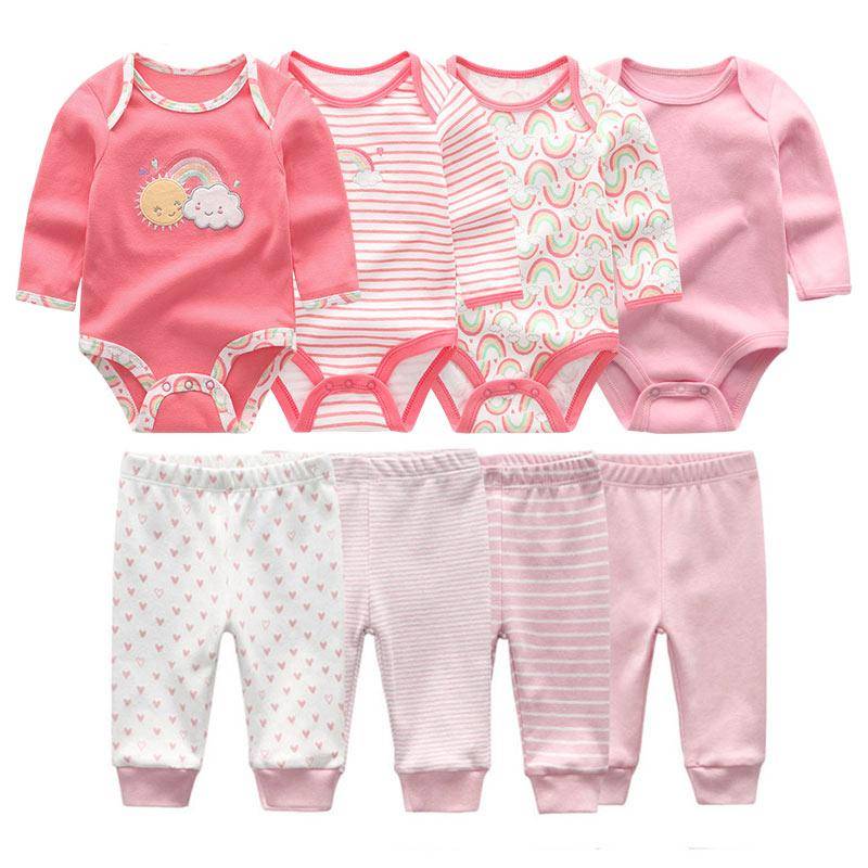 8 Stücke Neugeborenen Baby Jungen Mädchen Kleidung Set Baumwolle Cartoon Print Langarm Body und Hosen Säuglingskleidung Outfits 0-3Months von Joom DACH
