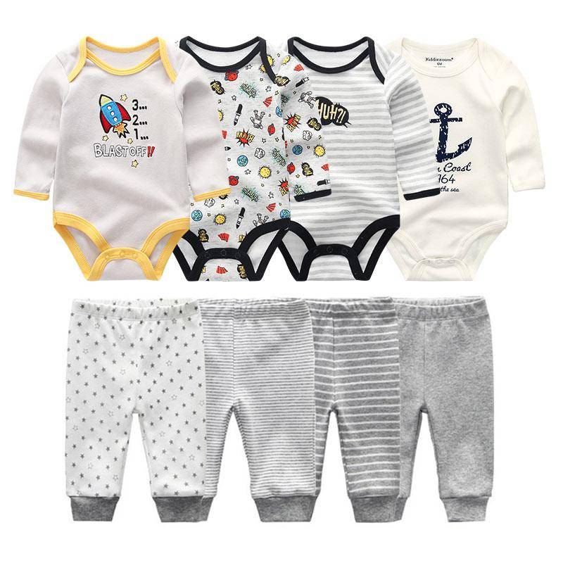 8 Stücke Neugeborenen Baby Jungen Mädchen Kleidung Set Baumwolle Cartoon Print Langarm Body und Hosen Säuglingskleidung Outfits 3-6Months von Joom DACH