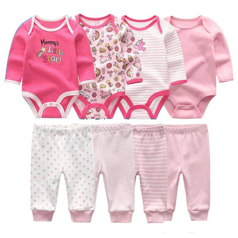 8 Stücke Neugeborenen Baby Jungen Mädchen Kleidung Set Baumwolle Cartoon Print Langarm Body und Hosen Säuglingskleidung Outfits 3-6Months von Joom DACH
