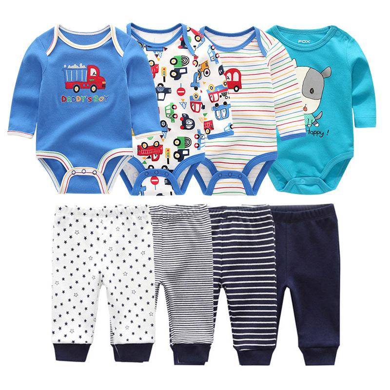 8 Stücke Neugeborenen Baby Jungen Mädchen Kleidung Set Baumwolle Cartoon Print Langarm Body und Hosen Säuglingskleidung Outfits 3-6Months von Joom DACH
