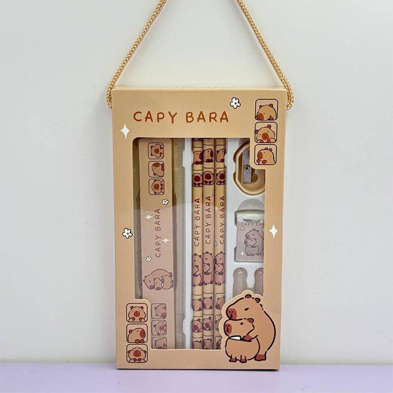 8 in 1 Capybara Cartoon Tiere Bleistift Lineal Radiergummi Spitzer Briefpapier Set Schüler Schule Büro Schriftlich Lieferungen Kinder Geschenk von Joom DACH