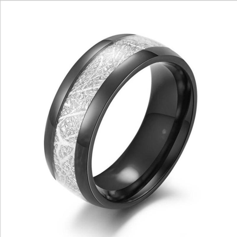 8 mm Breite Meteorit-Stein-Muster mit eingelegter silberfarbener Wolframstahl-Ring für Paare, Ehering, Verlobungsschmuck 10 schwarz von Joom DACH