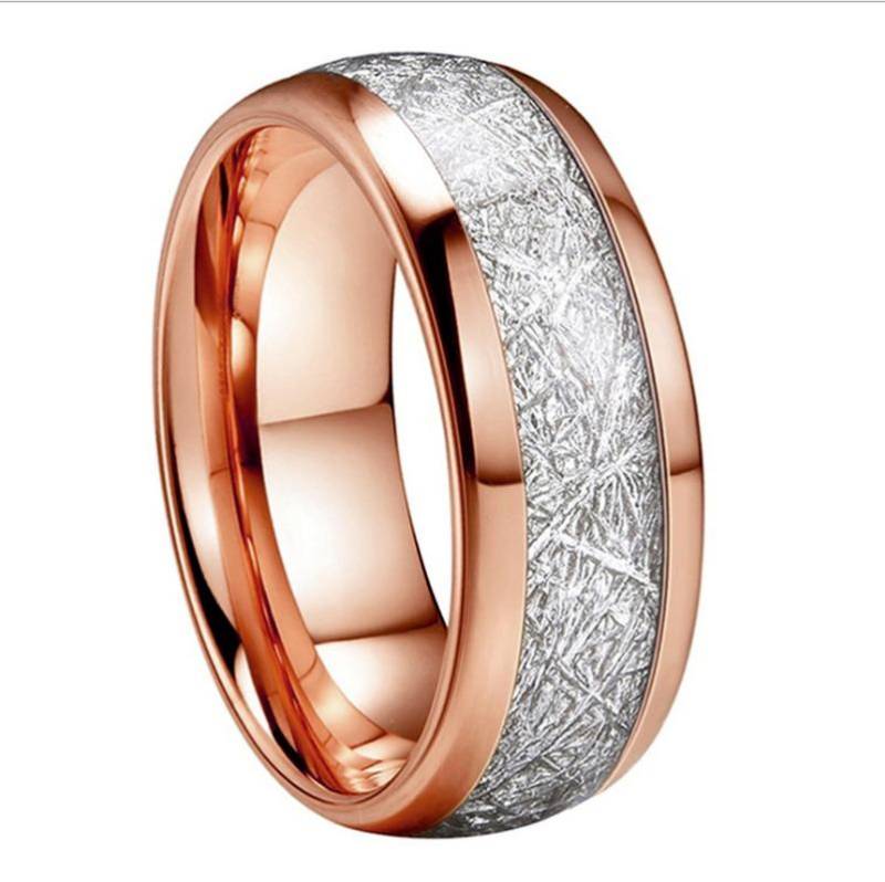 8 mm Breite Meteorit-Stein-Muster mit eingelegter silberfarbener Wolframstahl-Ring für Paare, Ehering, Verlobungsschmuck 10 rose gold von Joom DACH