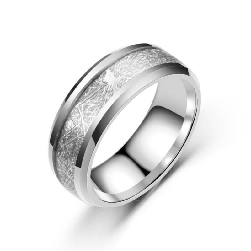 8 mm Breite Meteorit-Stein-Muster mit eingelegter silberfarbener Wolframstahl-Ring für Paare, Ehering, Verlobungsschmuck 11 silber von Joom DACH