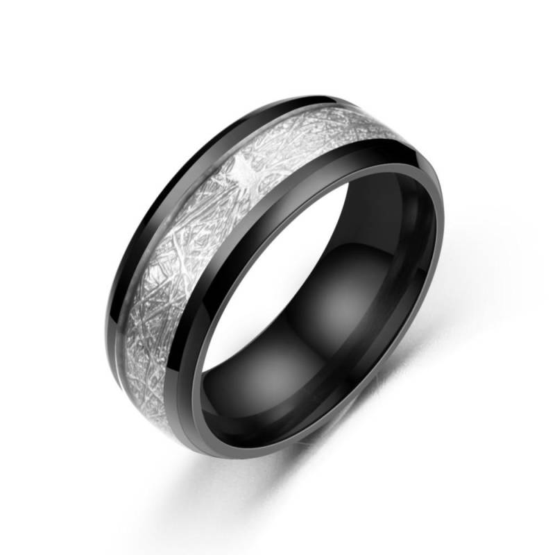 8 mm Breite Meteorit-Stein-Muster mit eingelegter silberfarbener Wolframstahl-Ring für Paare, Ehering, Verlobungsschmuck 11 schwarz von Joom DACH