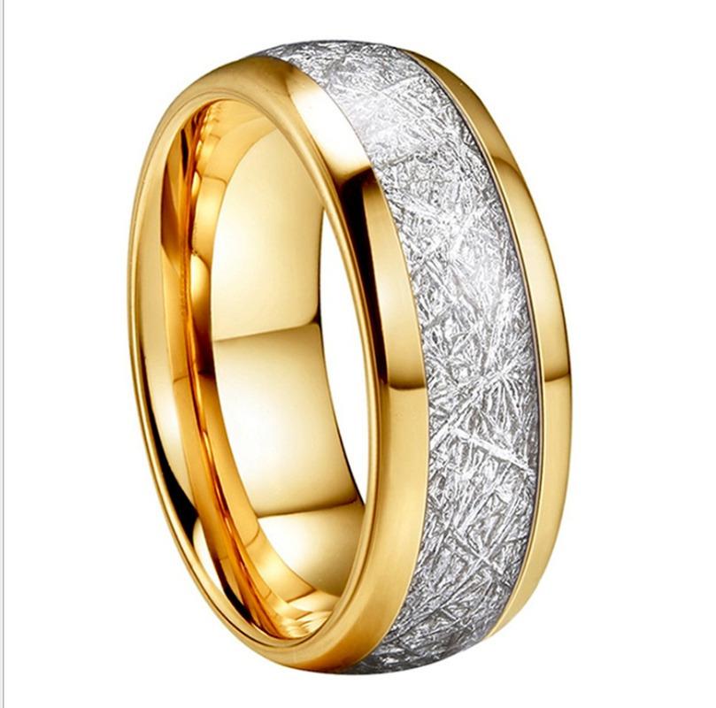 8 mm Breite Meteorit-Stein-Muster mit eingelegter silberfarbener Wolframstahl-Ring für Paare, Ehering, Verlobungsschmuck 9 gold von Joom DACH