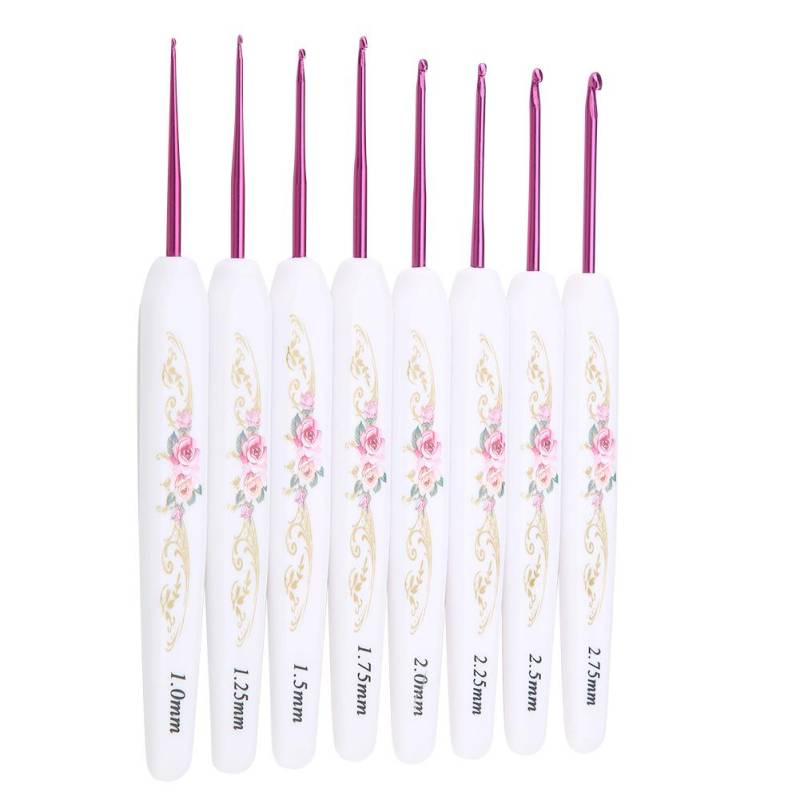 8-teiliges Aluminium-Häkelnadelset mit Stricknadeln und weichem Kunststoffgriff mit Blumenmuster (Klein) von Joom DACH