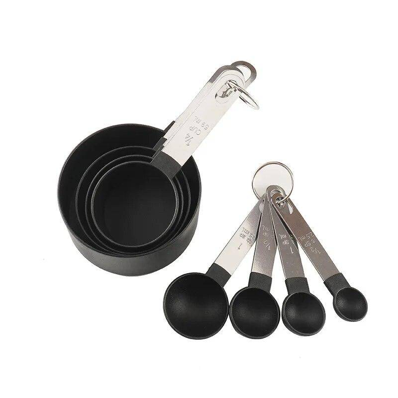 8-teiliges Messbecher- und Löffel-Set zum Backen von Kuchen und Gebäck, Kochutensilien mit Edelstahlgriff, Küchengeräte, Zubehör, Gadget schwarz von Joom DACH
