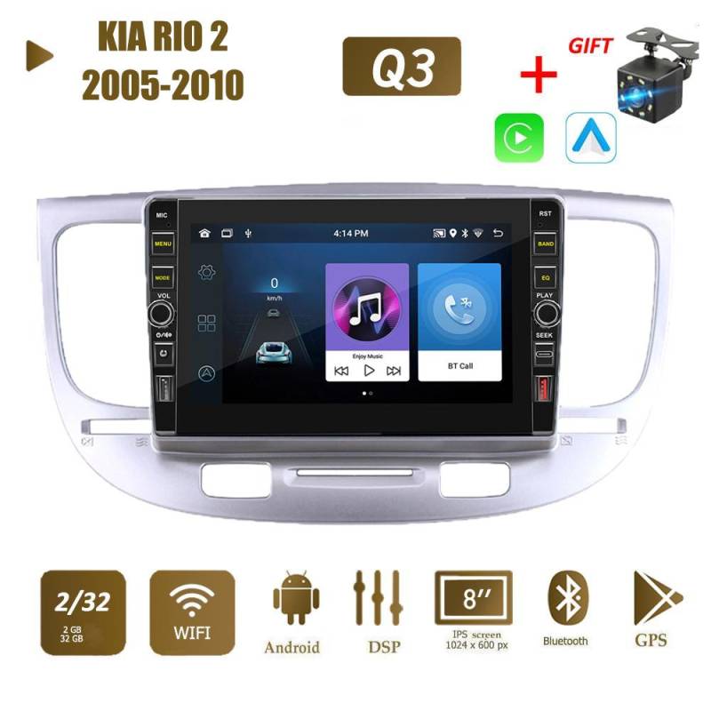 8 zoll Für KIA RIO 2 2005-2010 Mit Taste Knopf Auto Radio Multimedia Video Player GPS 2 din Android WIFI Carplay 2 + 32G 2+32GB von Joom DACH