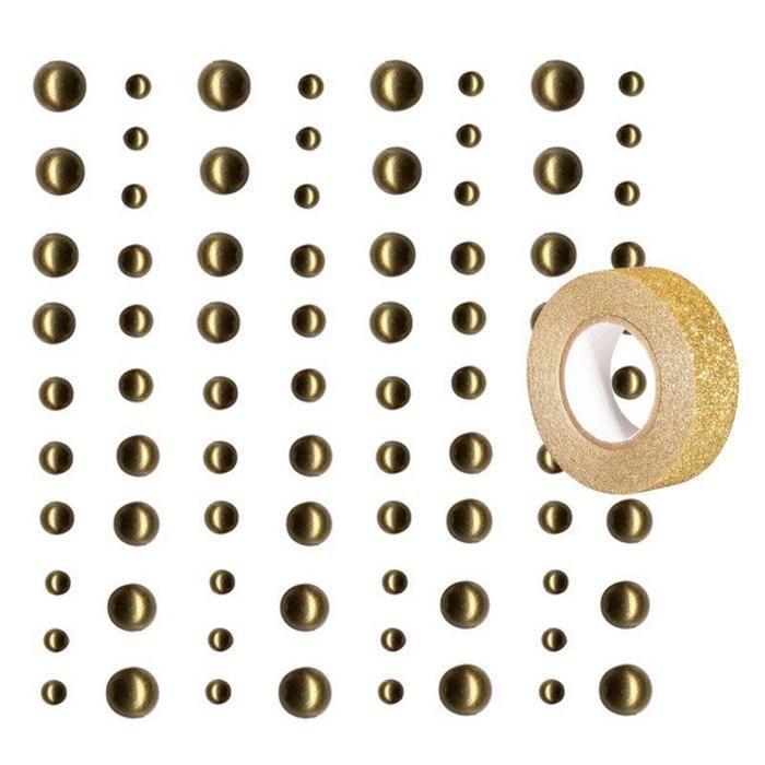 80 perles adhésives doré clair + masking tape doré à paillettes 5 m von Joom DACH