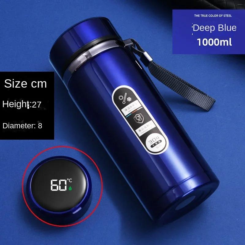 800ML-1L Edelstahl Thermosflasche mit LED Temperaturanzeige Teewasserflasche Vakuumflasche Tragbare Becher Wasserflasche 1000ML blau von Joom DACH
