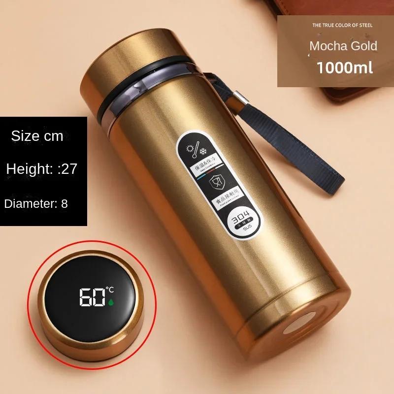 800ML-1L Edelstahl Thermosflasche mit LED Temperaturanzeige Teewasserflasche Vakuumflasche Tragbare Becher Wasserflasche 500ML gold von Joom DACH